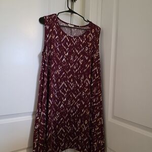 Sleeveless Burgundy Ikat Patterned Dress